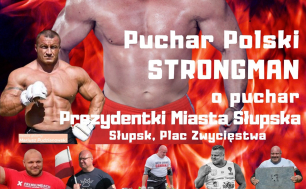 Na zdjęciu widzimy kilkunastu mężczyzn, uczestników zapowiadanych zawodów Strong'Manów, 24 lipca o godz.15.00